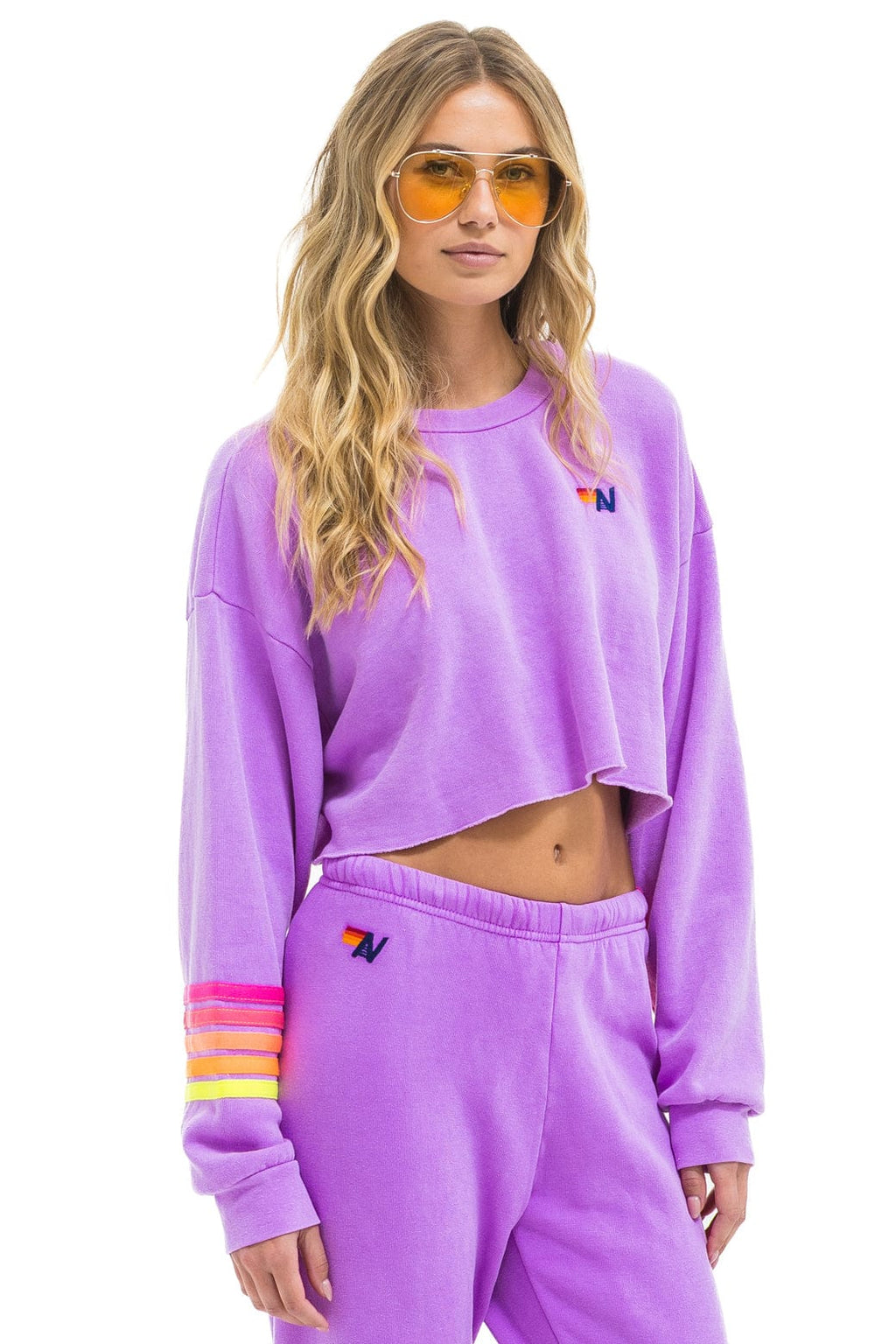 Classic RUGBY STITCH CROPPED CREW SWEATSHIRT RELAXED - NEON PURPLE NEON