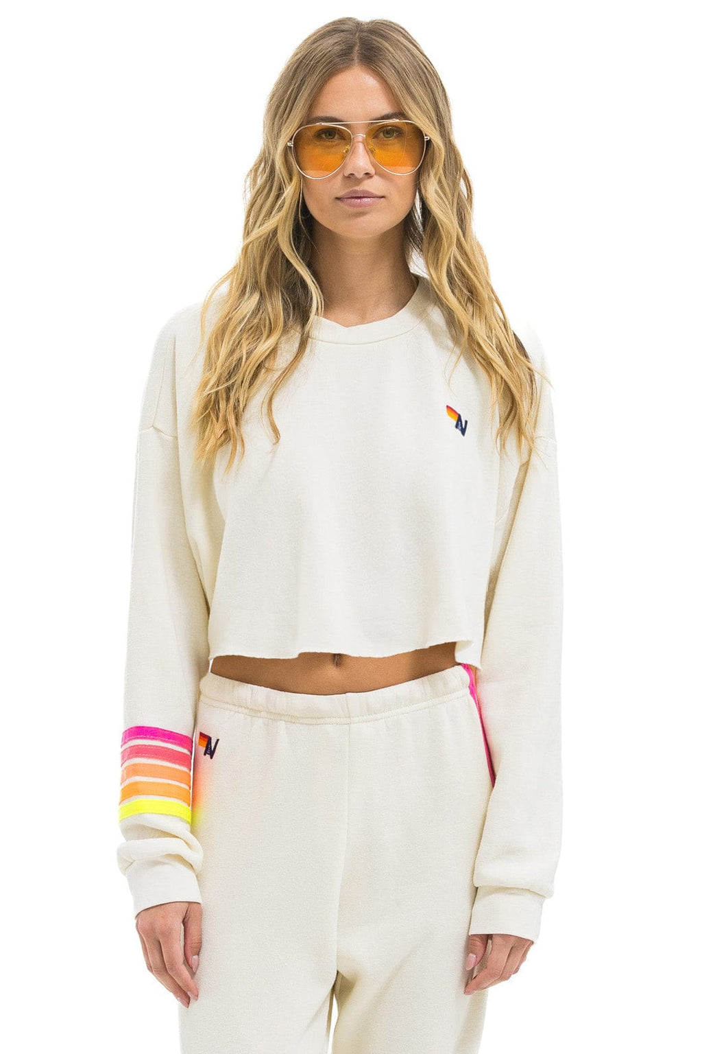 Classic RUGBY STITCH CROPPED CREW SWEATSHIRT RELAXED - VINTAGE WHITE NEON