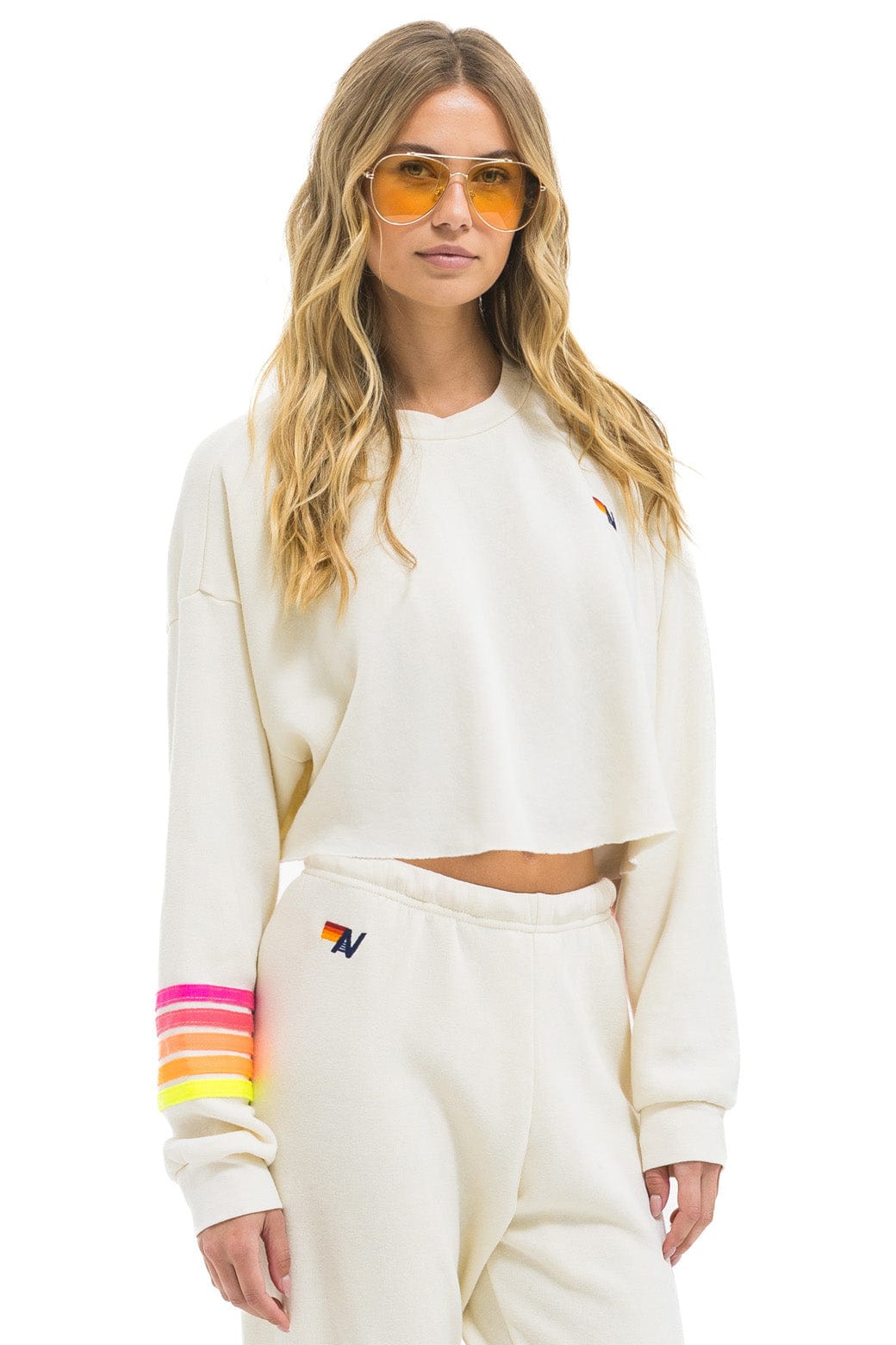Classic RUGBY STITCH CROPPED CREW SWEATSHIRT RELAXED - VINTAGE WHITE NEON