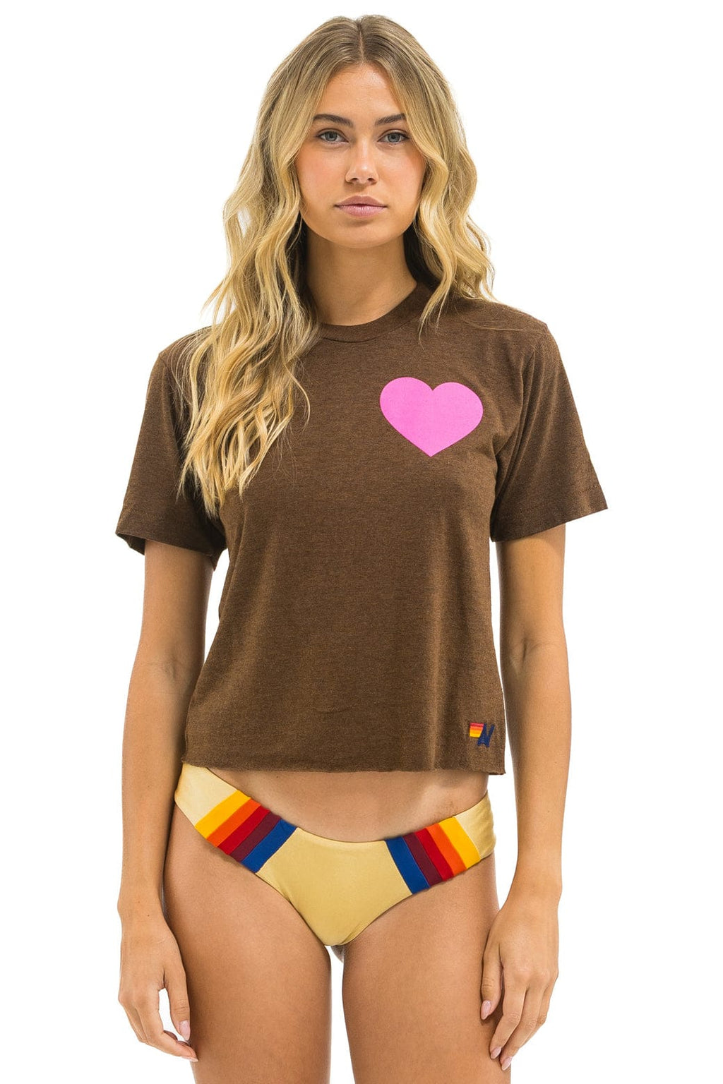 Classic HEART PRINT BOYFRIEND TEE - CHOCOLATE NEON PINK
