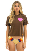 Classic HEART PRINT BOYFRIEND TEE - CHOCOLATE NEON PINK