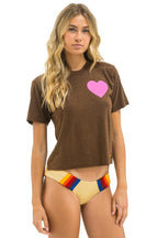 Classic HEART PRINT BOYFRIEND TEE - CHOCOLATE NEON PINK