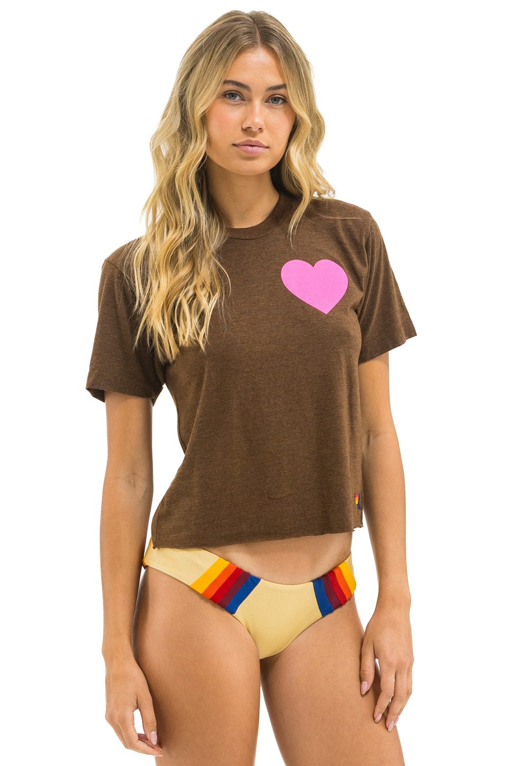Classic HEART PRINT BOYFRIEND TEE - CHOCOLATE NEON PINK