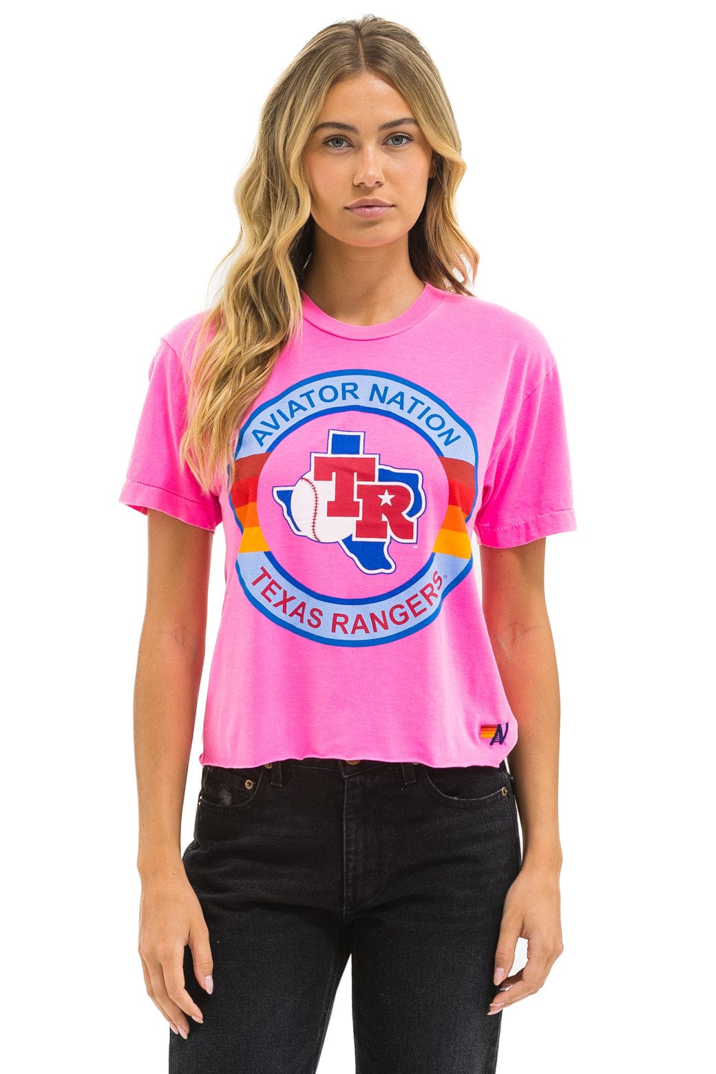 Classic TEXAS RANGERS AVIATOR NATION WOMENS BOYFRIEND TEE - NEON PINK