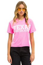 Classic UNIVERSITY OF TEXAS BOLT HOOKEM BOYFRIEND TEE - NEON PINK