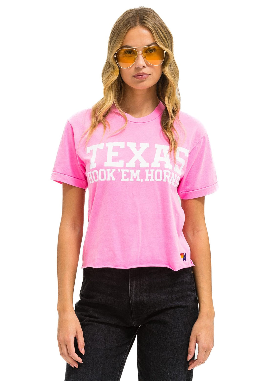 Classic UNIVERSITY OF TEXAS BOLT HOOKEM BOYFRIEND TEE - NEON PINK