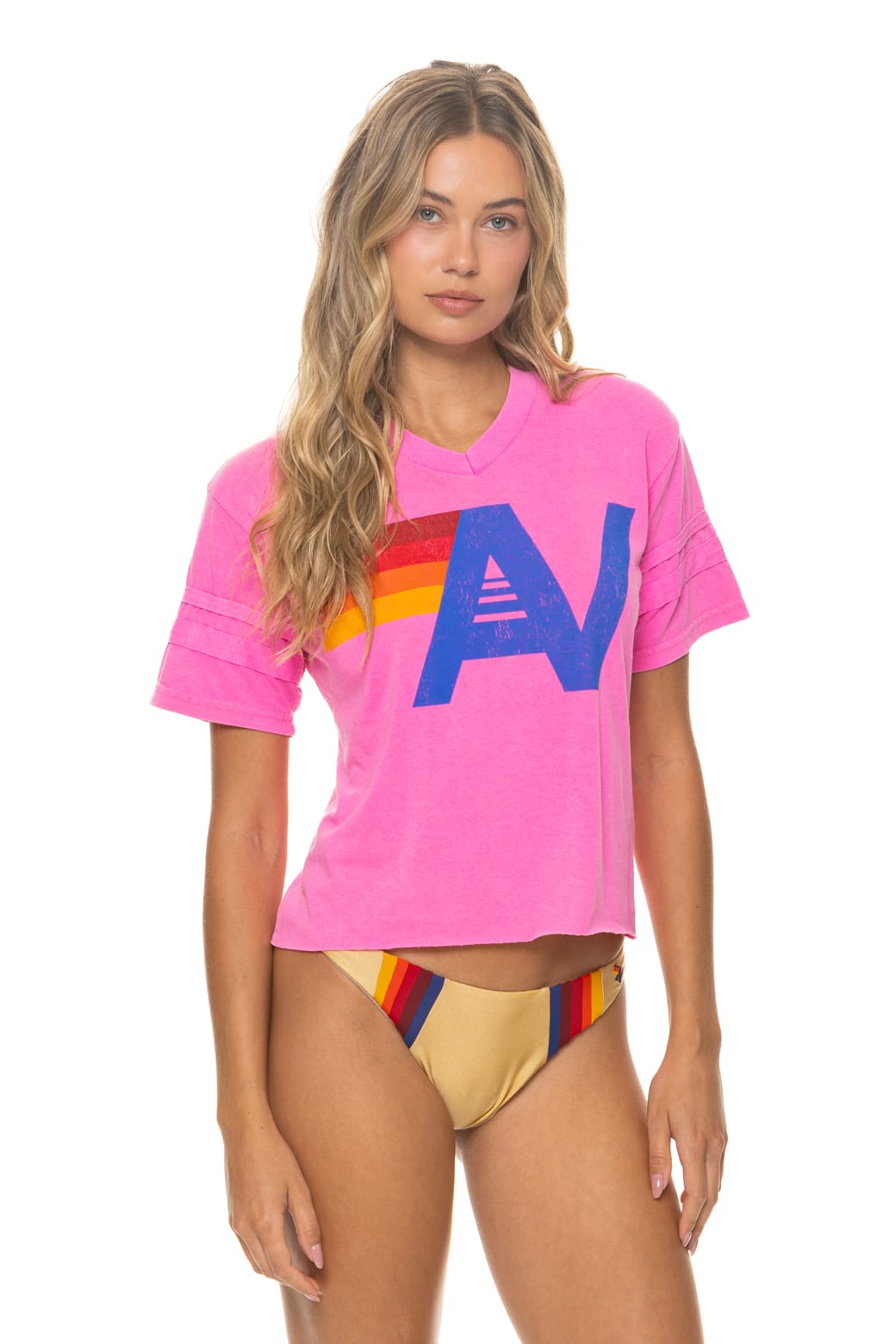 Classic LOGO V-NECK JERSEY BOYFRIEND TEE - NEON PINK NEON PINK