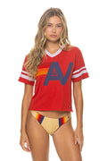 Classic LOGO V-NECK JERSEY BOYFRIEND TEE - RED WHITE