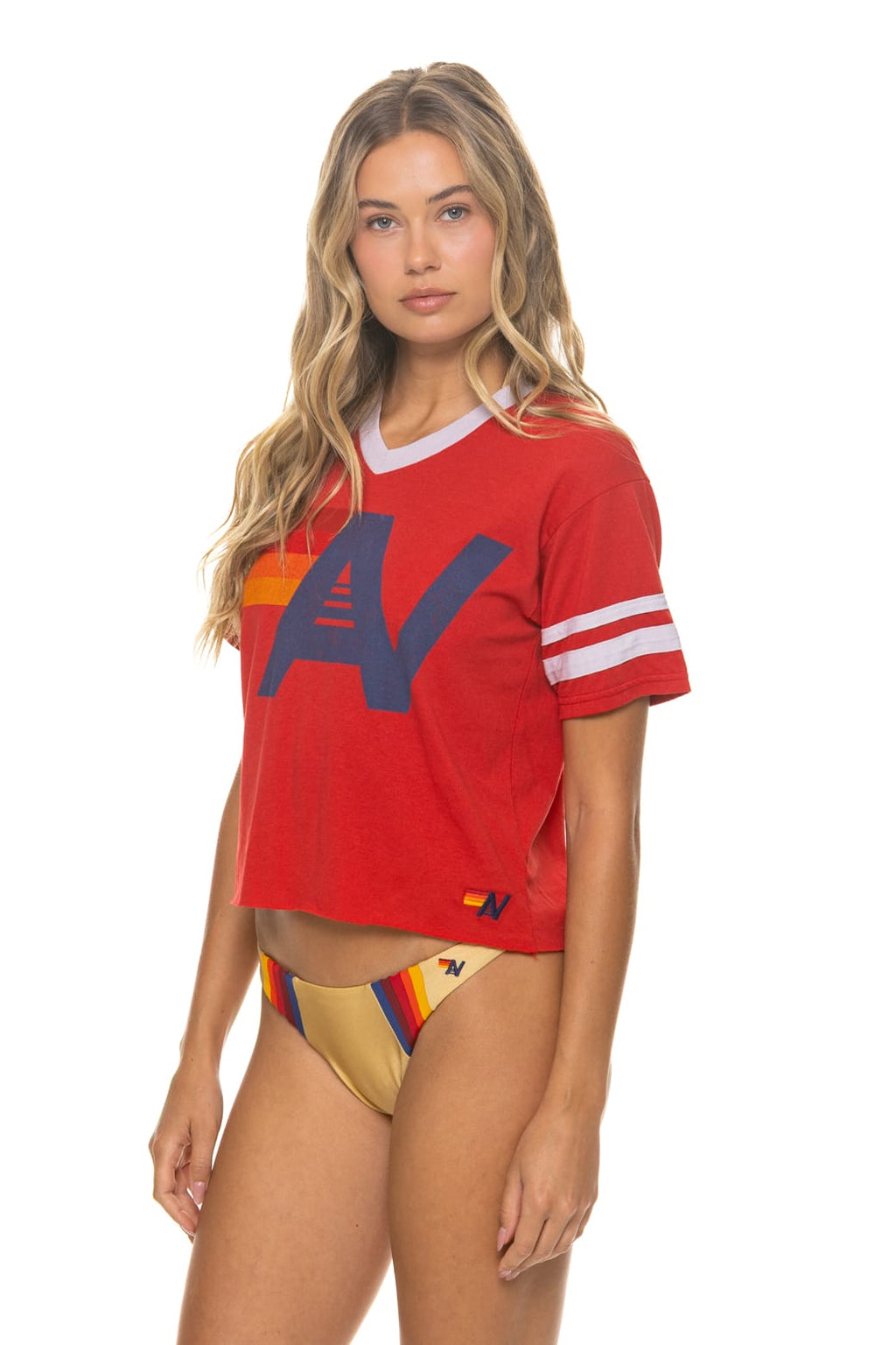 Classic LOGO V-NECK JERSEY BOYFRIEND TEE - RED WHITE