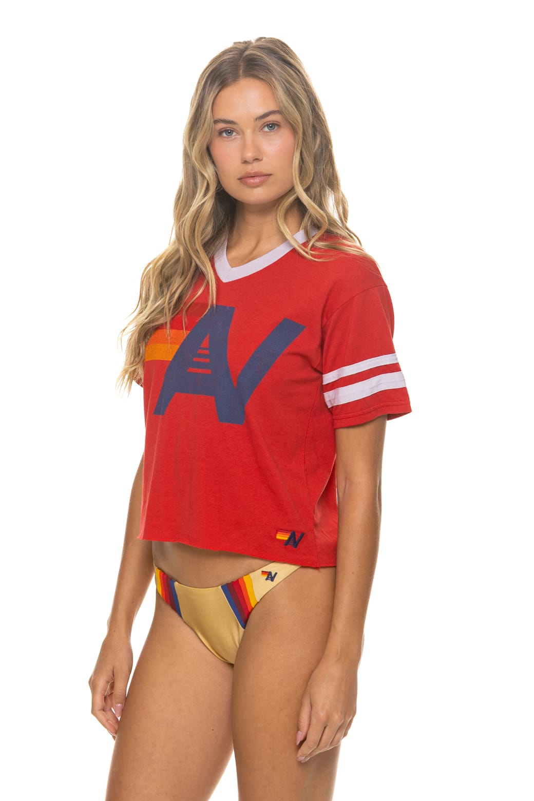 Classic LOGO V-NECK JERSEY BOYFRIEND TEE - RED WHITE
