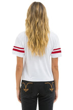 Classic USA STAR VNECK JERSEY BOYFRIEND TEE - WHITE RED