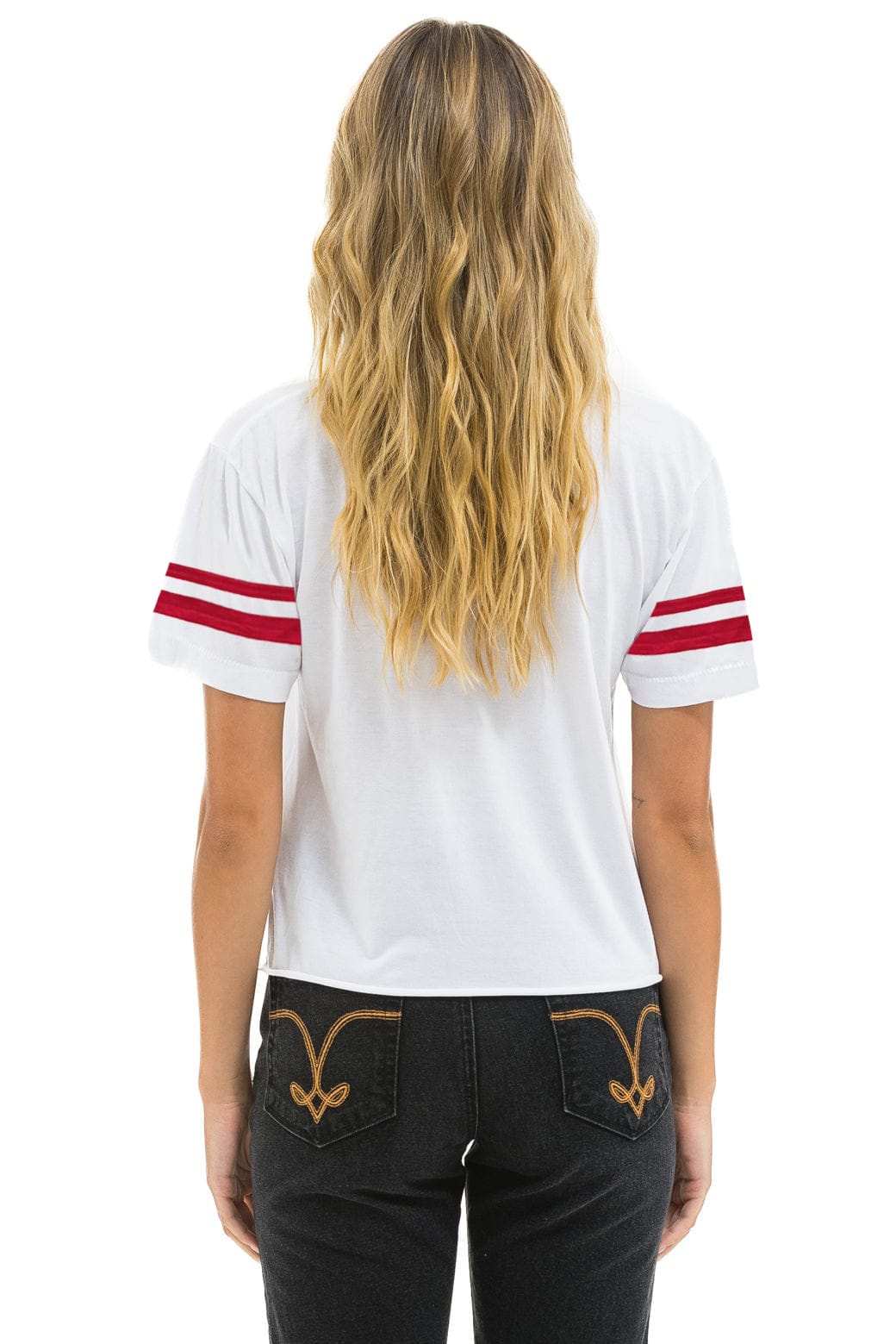 Classic USA STAR VNECK JERSEY BOYFRIEND TEE - WHITE RED