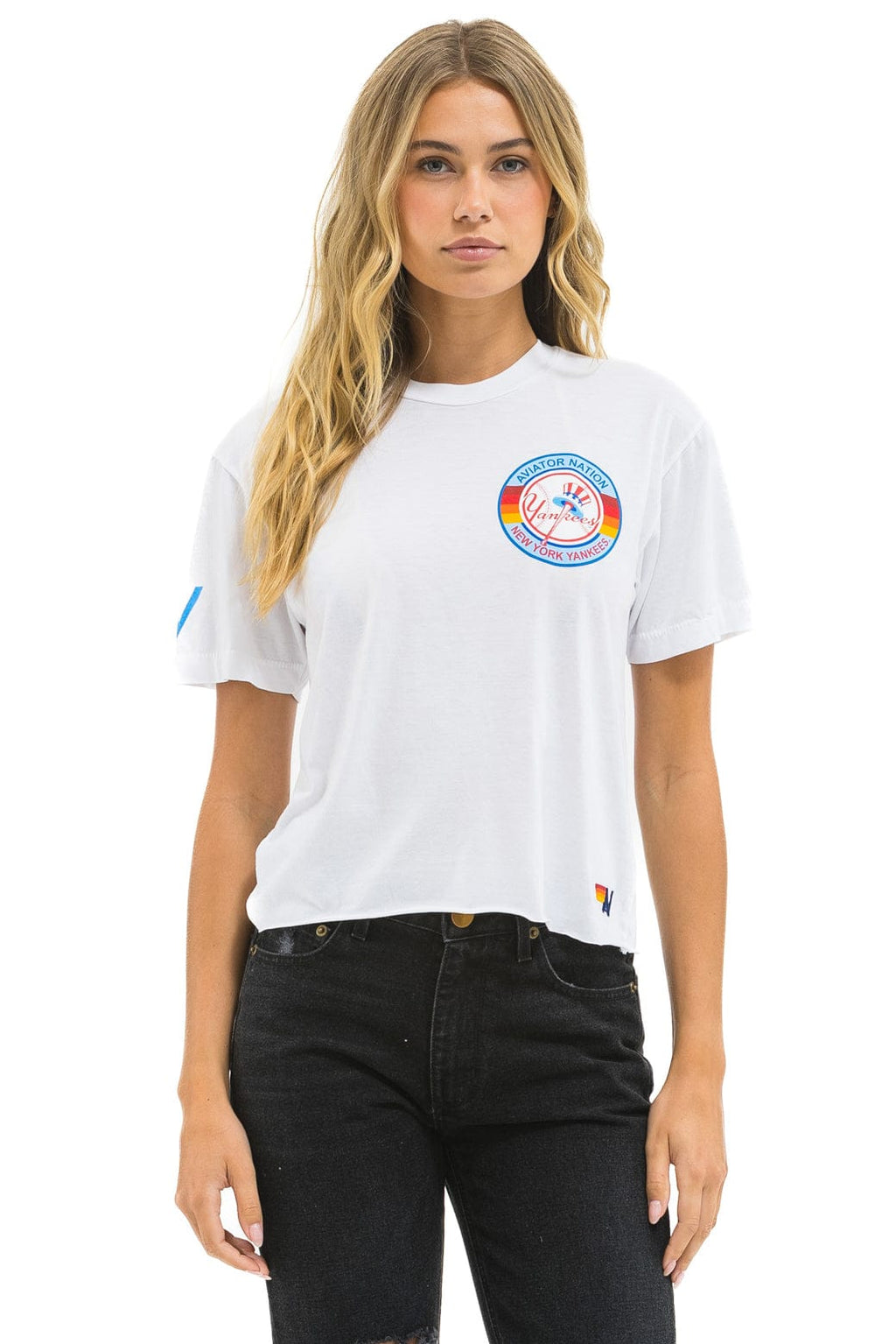 Classic NY YANKEES AVIATOR NATION BOYFRIEND TEE - WHITE