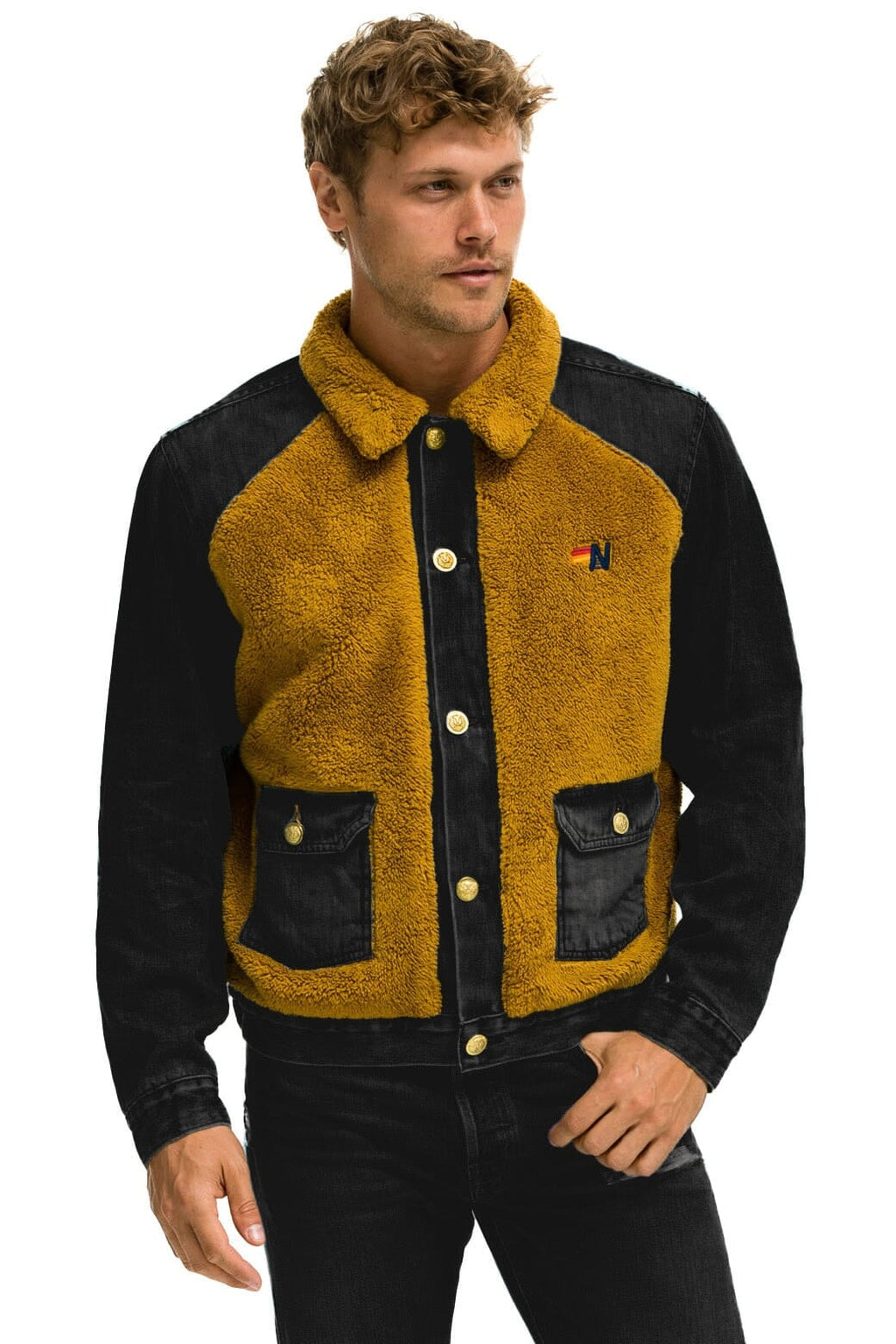Classic ASPEN SHERPA UNISEX DENIM JACKET - BLACK HONEY