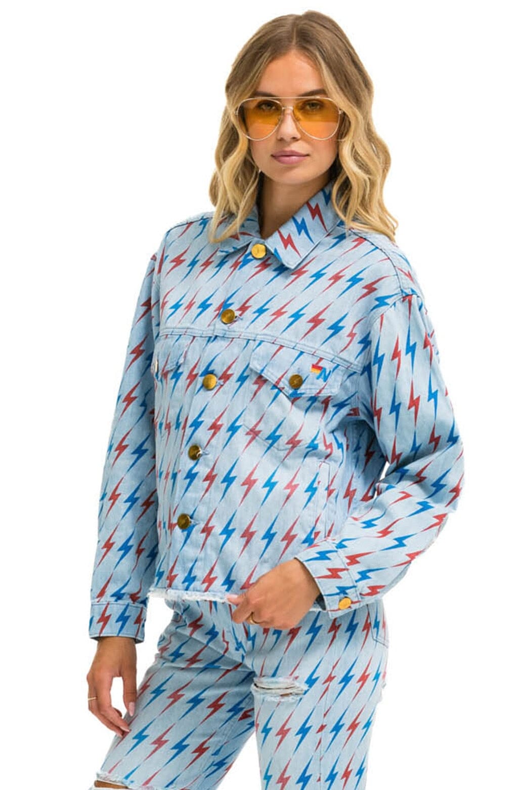 Classic AVIATOR BOLT OVERSIZED CUTOFF DENIM JACKET - SUPER LIGHT