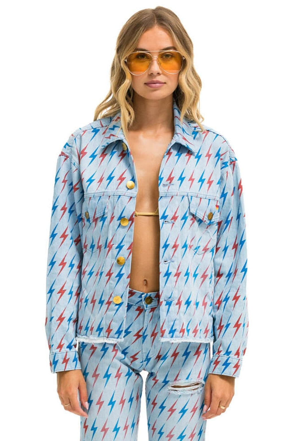 Classic AVIATOR BOLT OVERSIZED CUTOFF DENIM JACKET - SUPER LIGHT