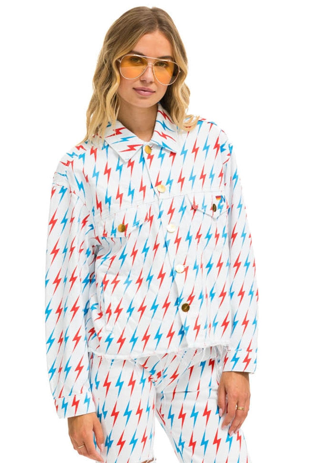 Classic AVIATOR BOLT OVERSIZED CUTOFF DENIM JACKET - WHITE