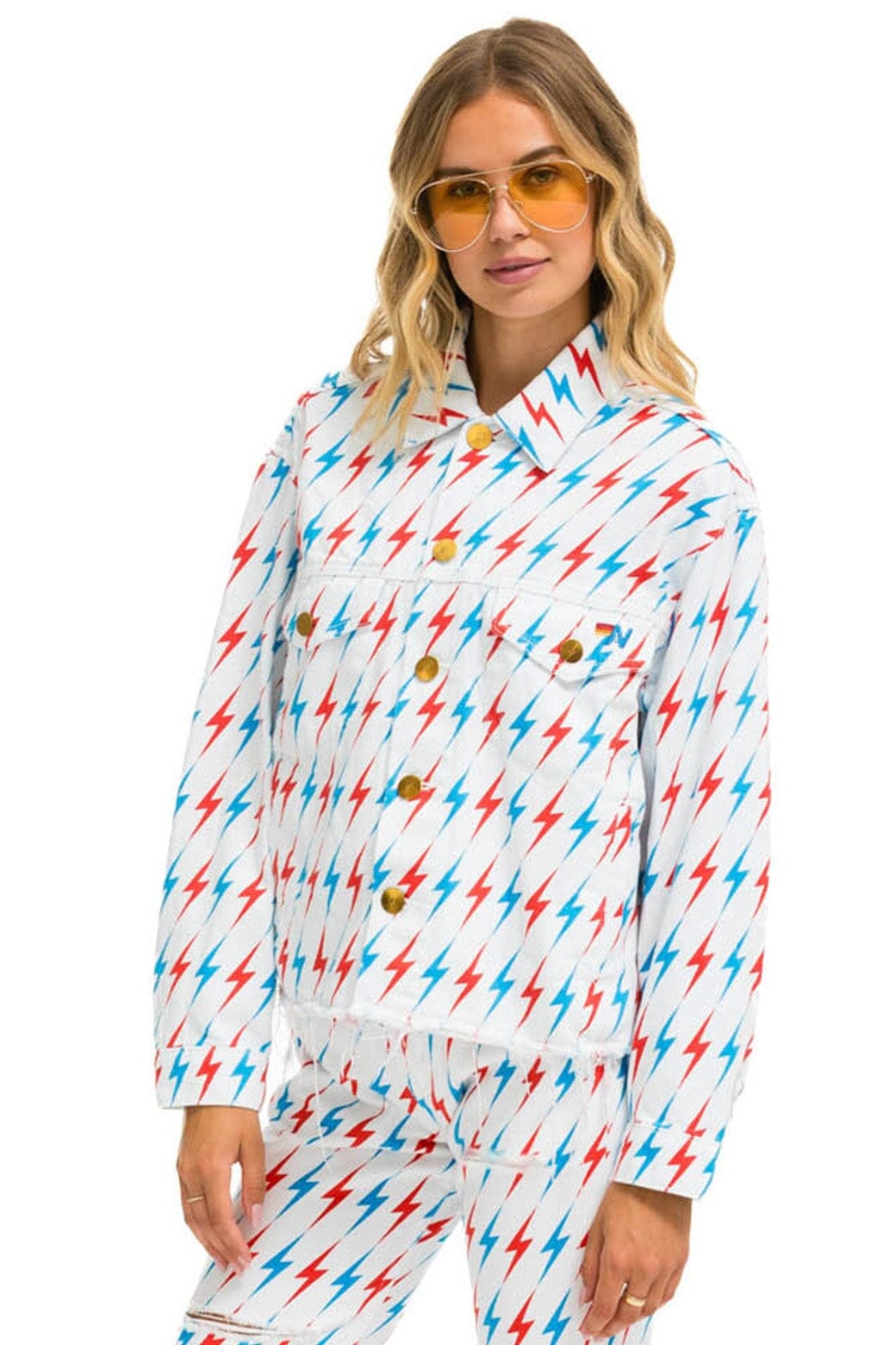 Classic AVIATOR BOLT OVERSIZED CUTOFF DENIM JACKET - WHITE