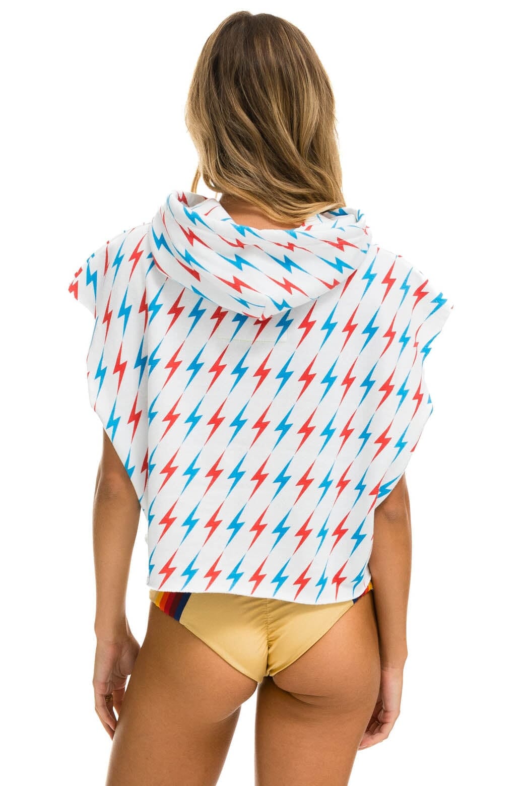 Classic AVIATOR BOLT SLEEVELESS RELAXED CROPPED PULLOVER HOODIE - WHITE USA