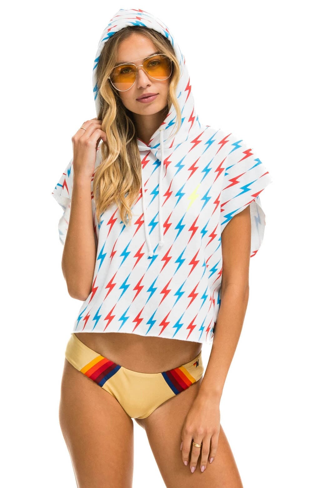 Classic AVIATOR BOLT SLEEVELESS RELAXED CROPPED PULLOVER HOODIE - WHITE USA