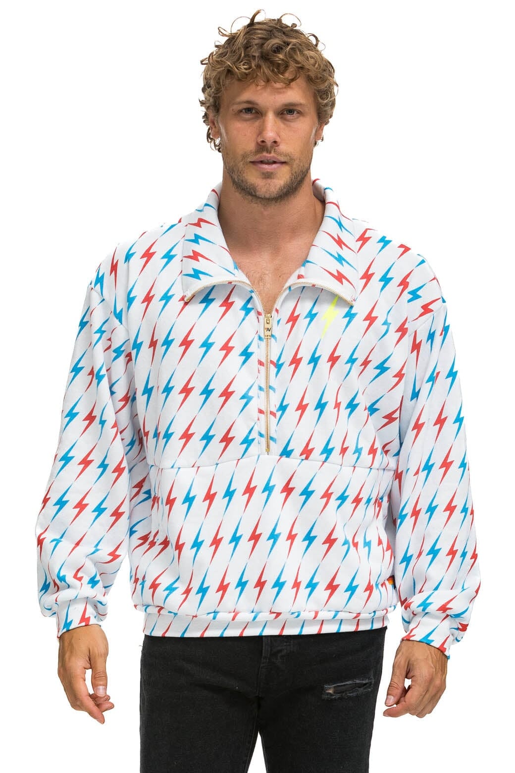 Classic AVIATOR BOLT W BOLT EMBROIDERY FLEECE HALF ZIP SWEATSHIRT - WHITE USA
