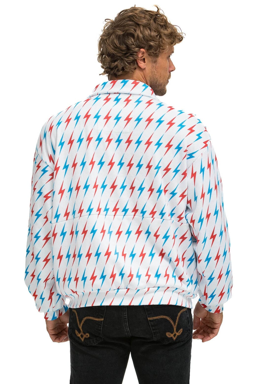 Classic AVIATOR BOLT W BOLT EMBROIDERY FLEECE HALF ZIP SWEATSHIRT - WHITE USA