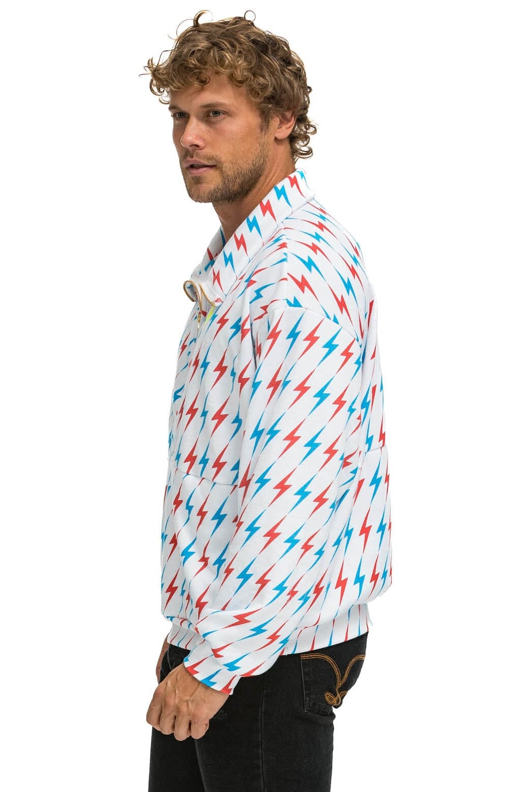 Classic AVIATOR BOLT W BOLT EMBROIDERY FLEECE HALF ZIP SWEATSHIRT - WHITE USA