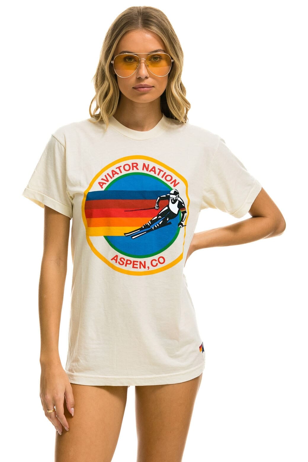 Classic AVIATOR NATION ASPEN CREW TEE SHIRT - VINTAGE WHITE