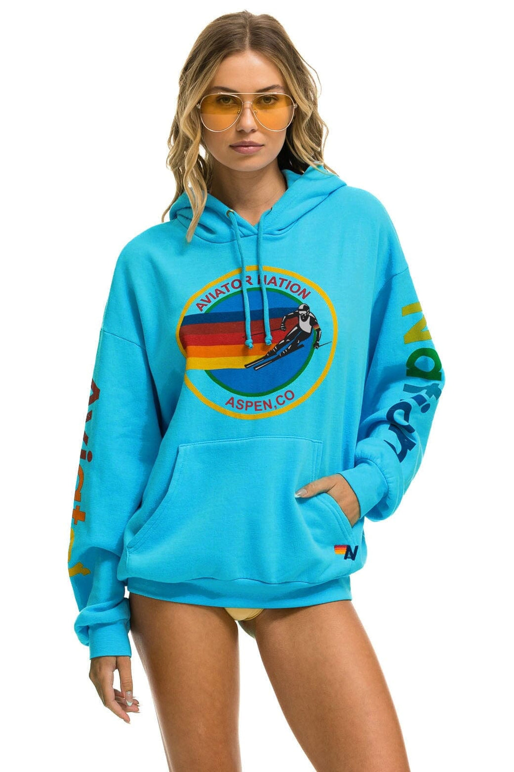 Classic AVIATOR NATION ASPEN RELAXED PULLOVER HOODIE - NEON BLUE