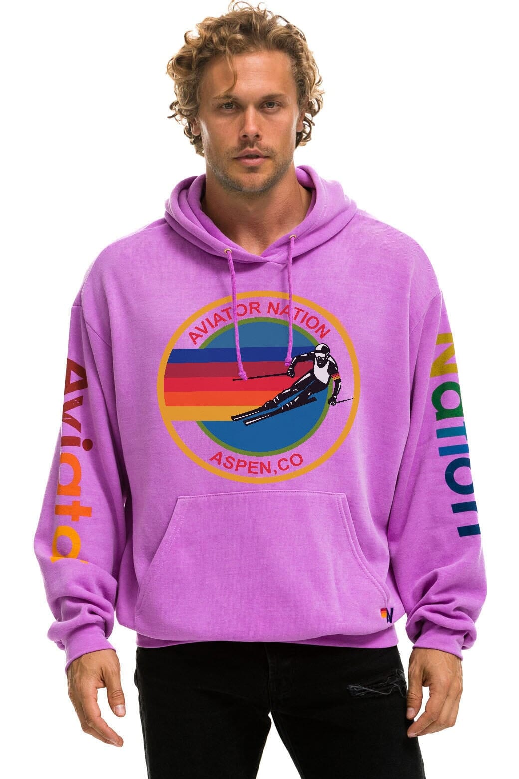 Classic AVIATOR NATION ASPEN RELAXED PULLOVER HOODIE - NEON PURPLE
