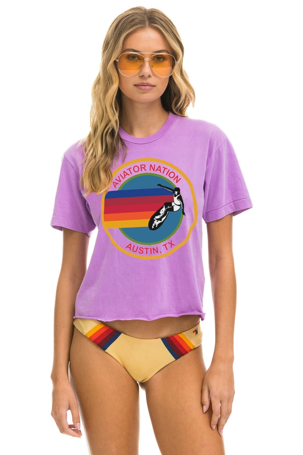 Classic AVIATOR NATION AUSTIN BOYFRIEND TEE - NEON PURPLE