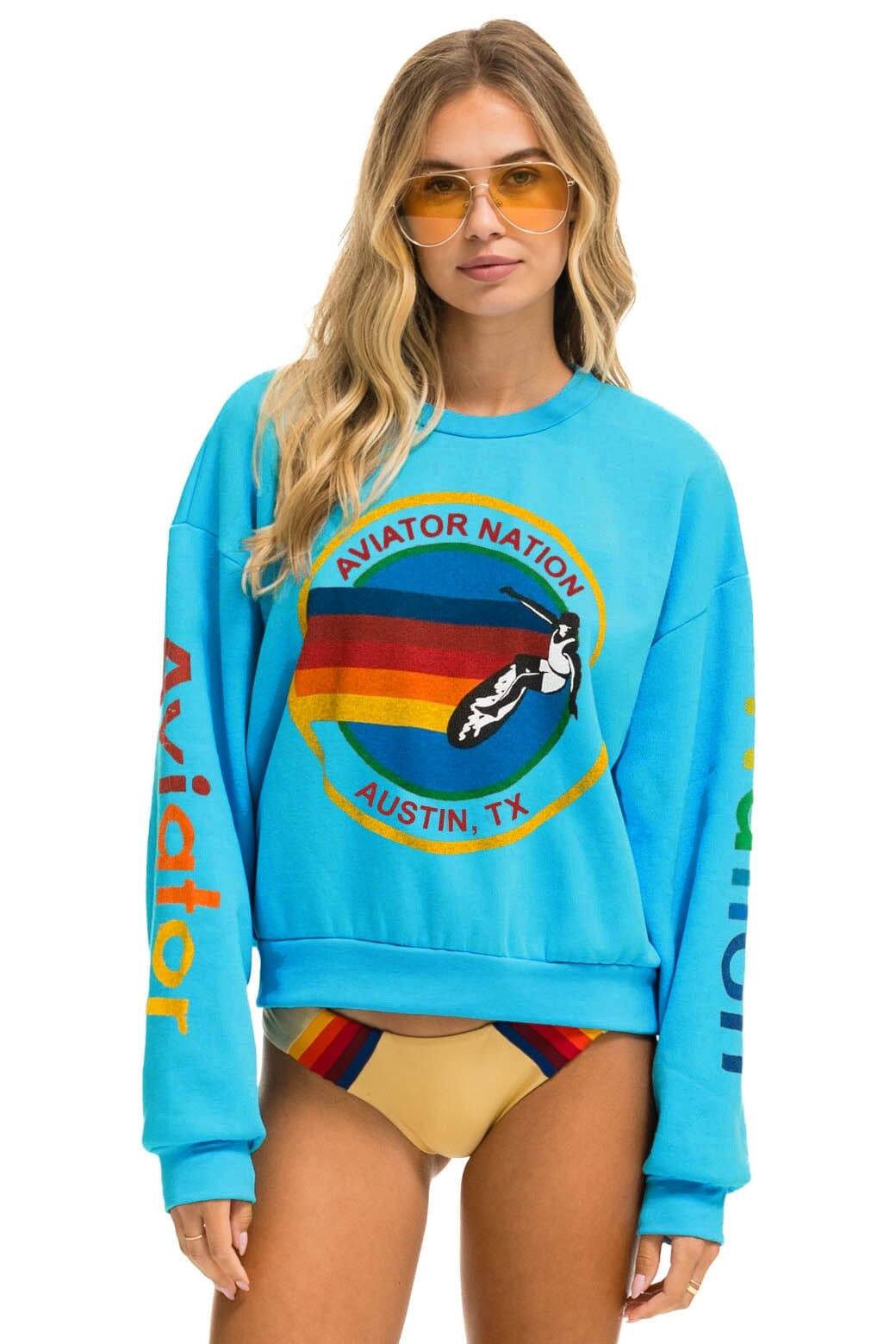 Classic AVIATOR NATION AUSTIN RELAXED CREW SWEATSHIRT - NEON BLUE