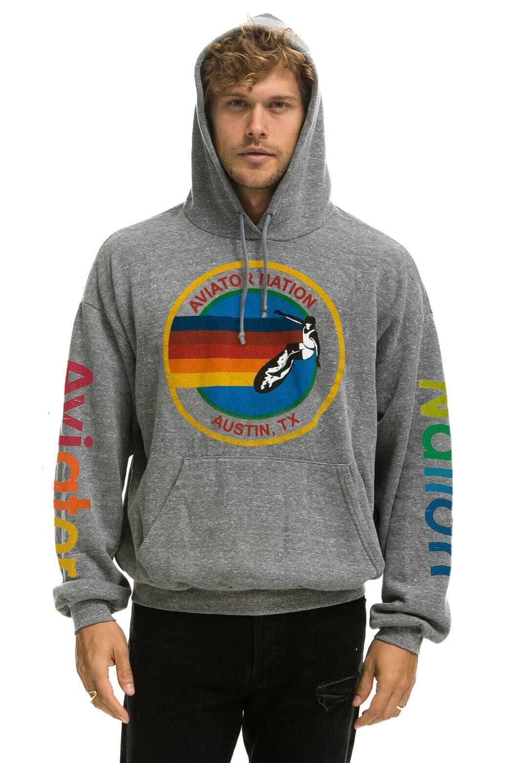Classic AVIATOR NATION AUSTIN RELAXED PULLOVER HOODIE - HEATHER GREY