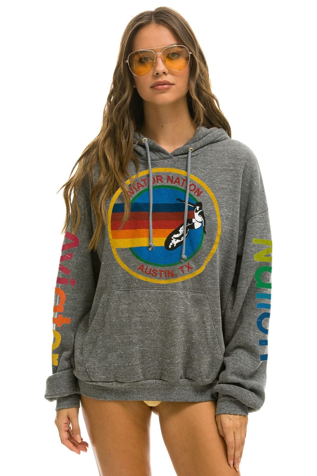 Classic AVIATOR NATION AUSTIN RELAXED PULLOVER HOODIE - HEATHER GREY