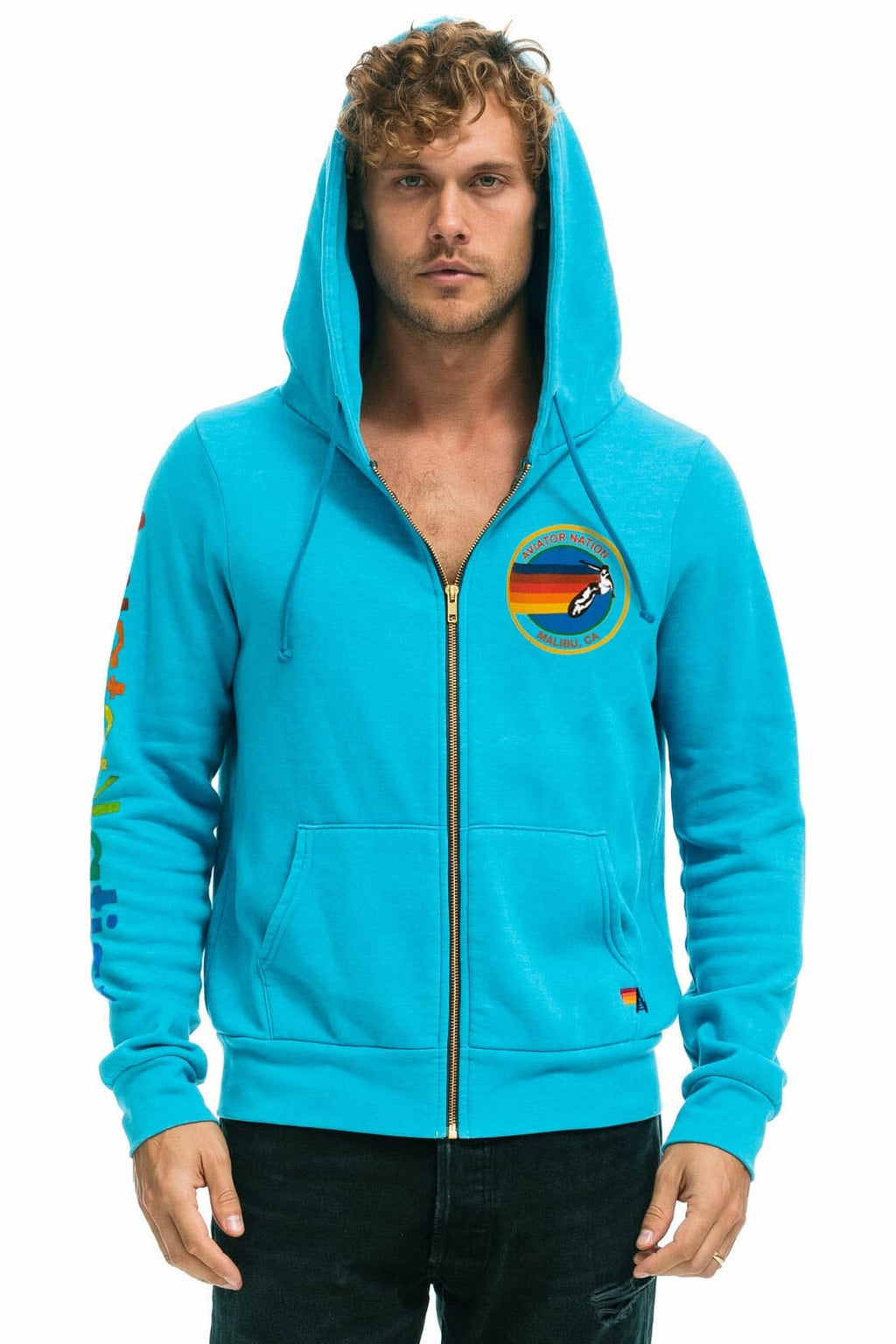 Classic AVIATOR NATION MALIBU ZIP HOODIE - NEON BLUE