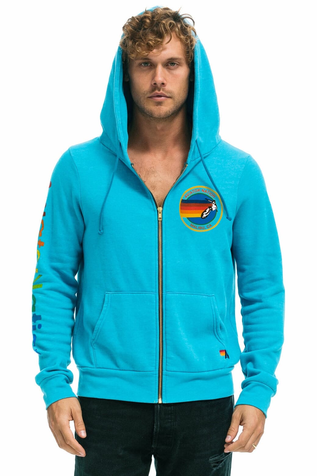 Classic AVIATOR NATION MALIBU ZIP HOODIE - NEON BLUE