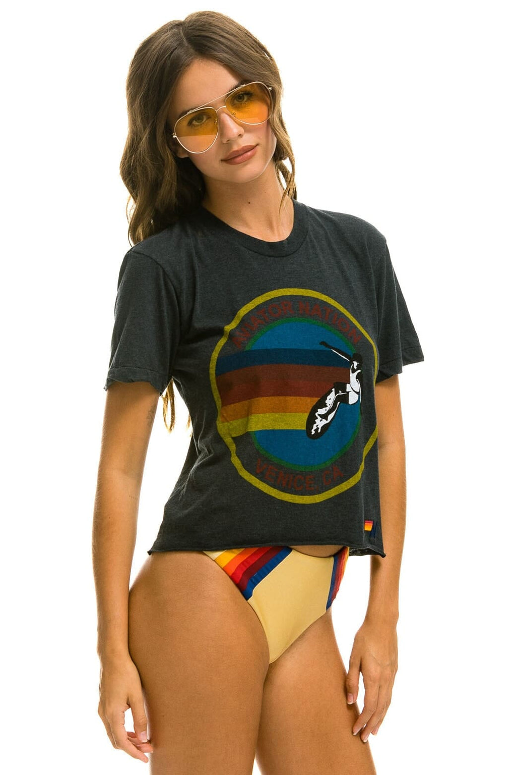 Classic AVIATOR NATION HAIGHT ASHBURY BOYFRIEND TEE - CHARCOAL