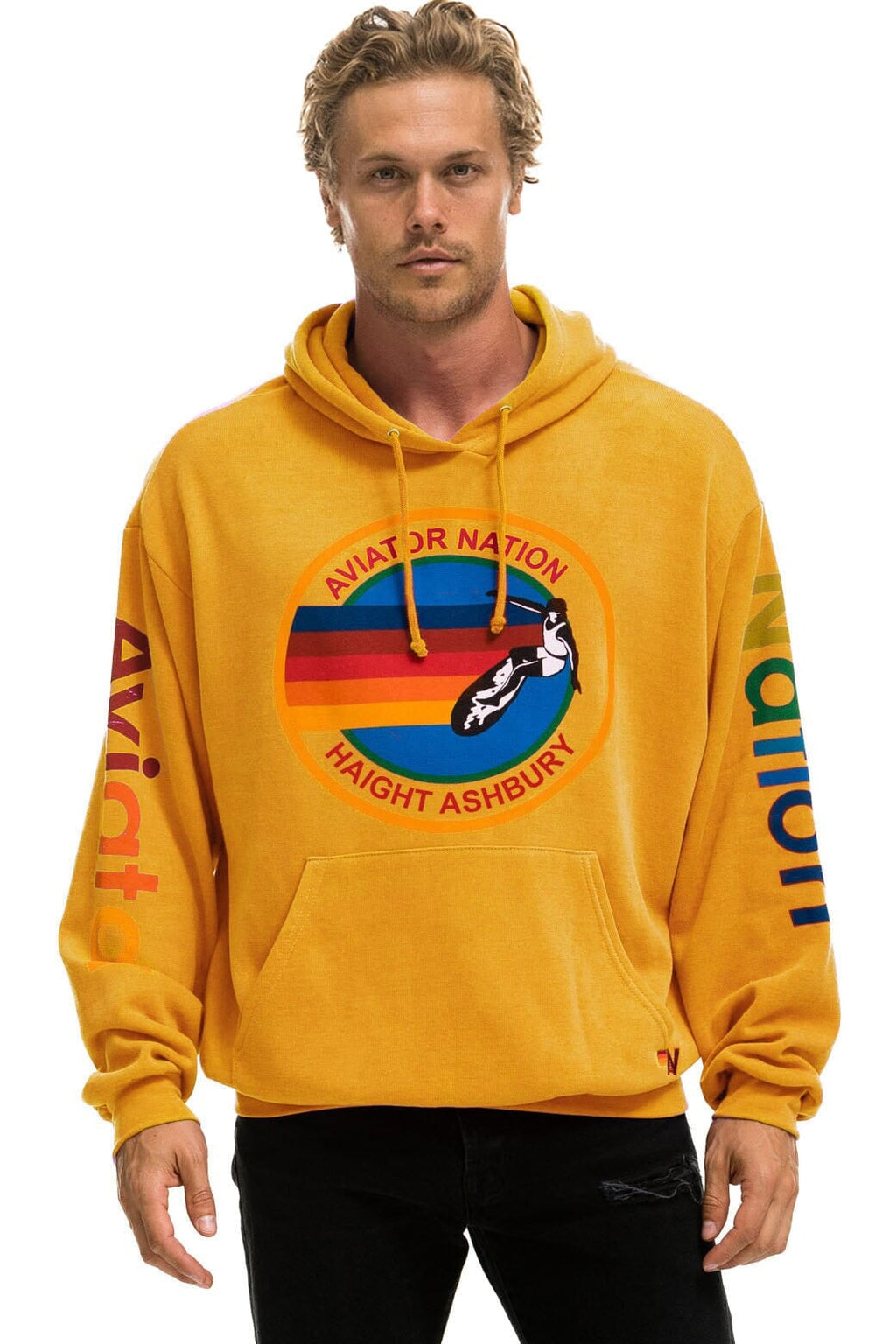 Classic AVIATOR NATION HAIGHT ASHBURY RELAXED PULLOVER HOODIE - GOLD