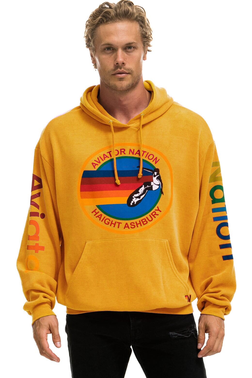 Classic AVIATOR NATION HAIGHT ASHBURY RELAXED PULLOVER HOODIE - GOLD