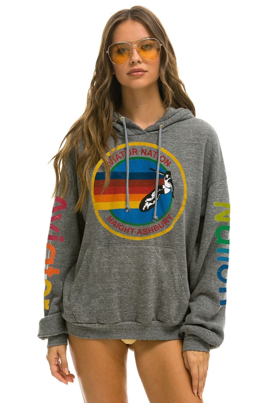Classic AVIATOR NATION HAIGHT ASHBURY RELAXED PULLOVER HOODIE - HEATHER GREY