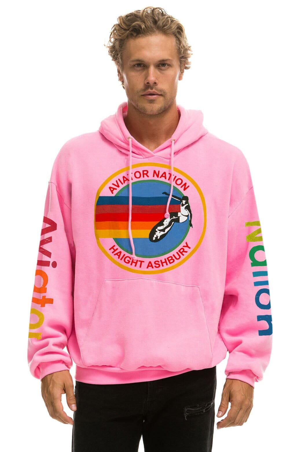 Classic AVIATOR NATION HAIGHT ASHBURY RELAXED PULLOVER HOODIE - NEON PINK
