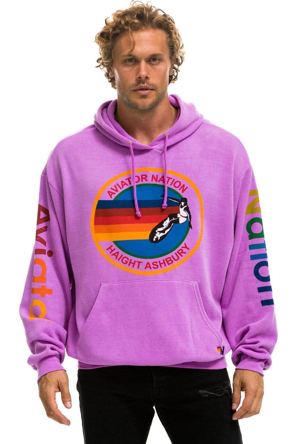 Classic AVIATOR NATION HAIGHT ASHBURY RELAXED PULLOVER HOODIE - NEON PURPLE