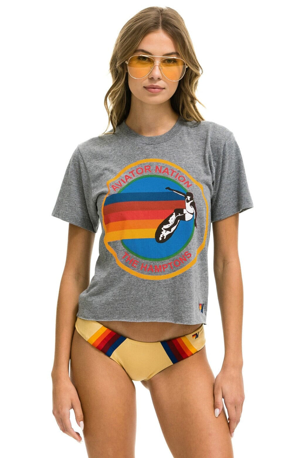 Classic AVIATOR NATION HAMPTONS BOYFRIEND TEE - HEATHER GREY