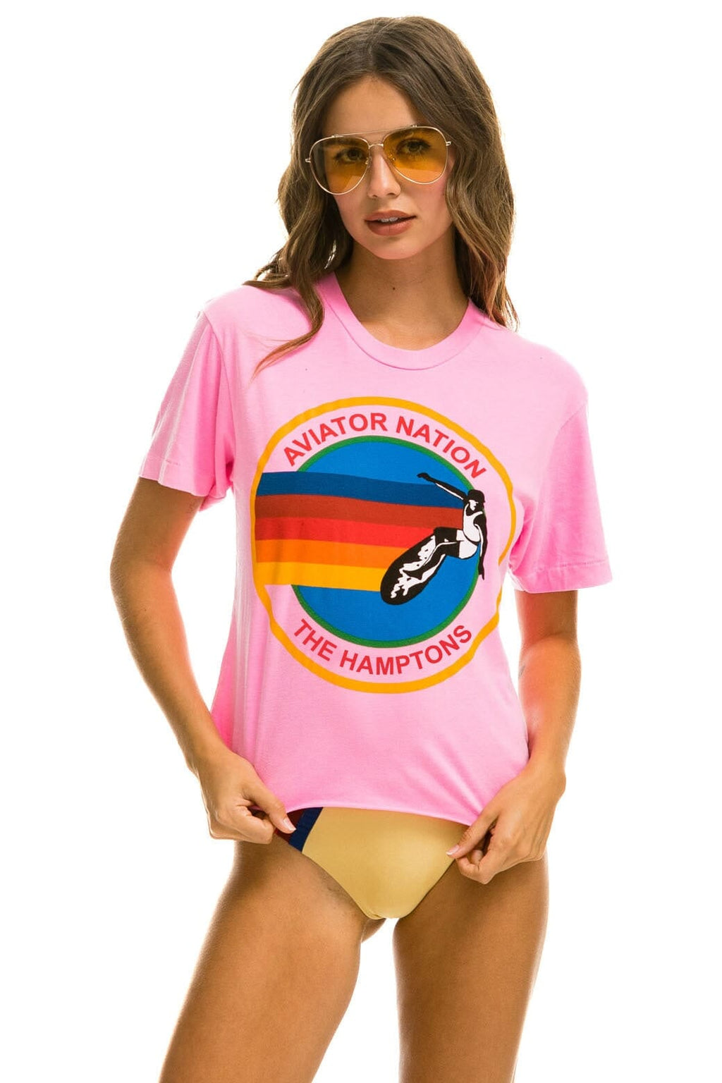 Classic AVIATOR NATION HAMPTONS BOYFRIEND TEE - NEON PINK