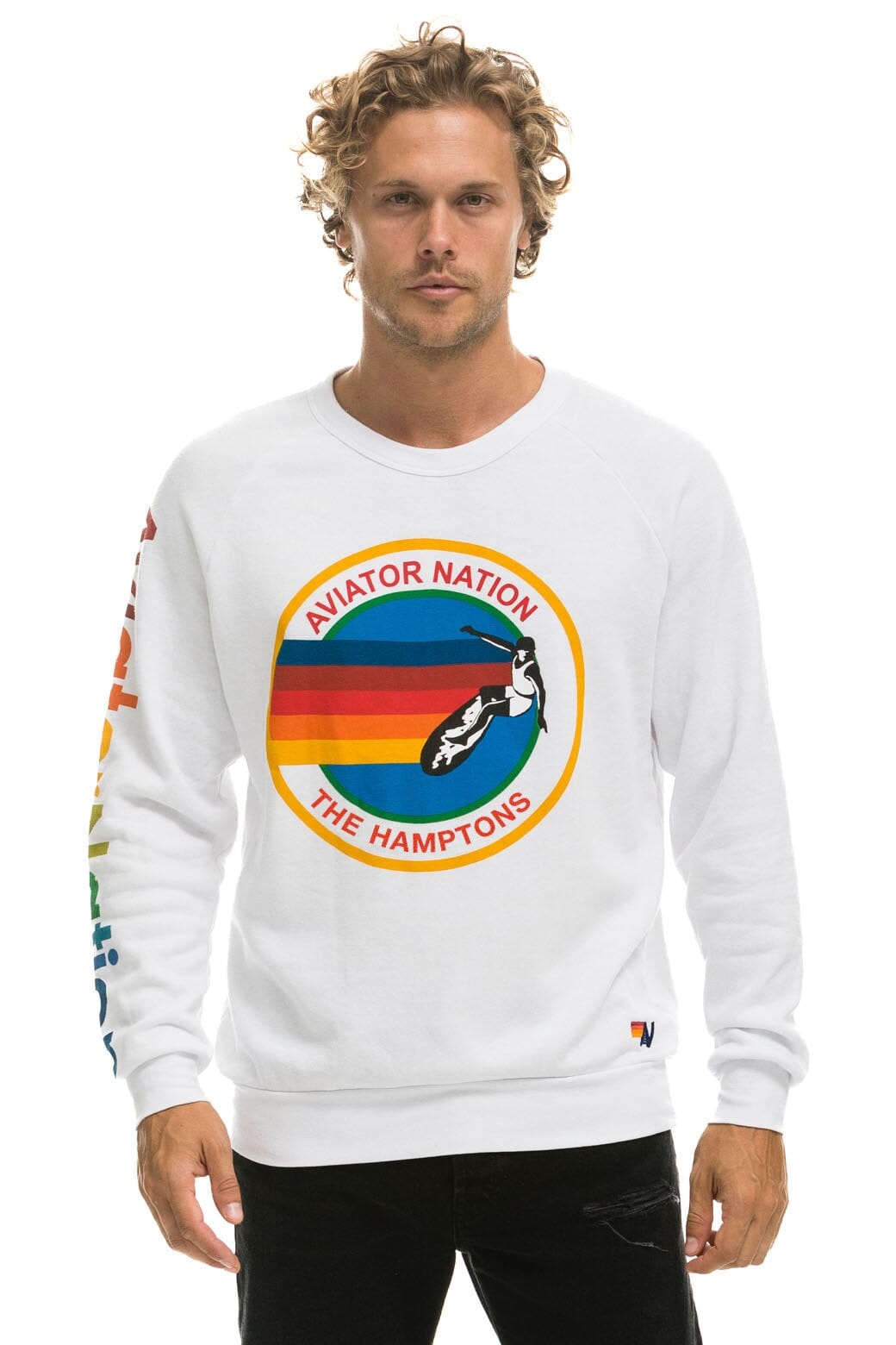 Classic AVIATOR NATION HAMPTONS CREW SWEATSHIRT - WHITE