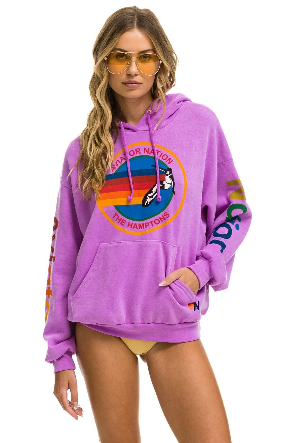 Classic AVIATOR NATION HAMPTONS RELAXED PULLOVER HOODIE - NEON PURPLE