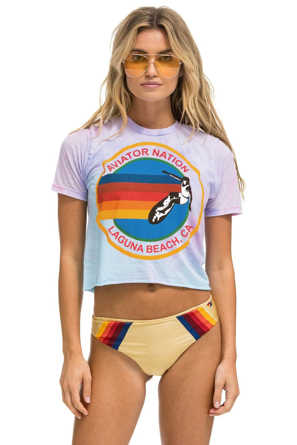 Classic AVIATOR NATION LAGUNA BEACH BOYFRIEND TEE - TIE DYE BUBBLE GUM