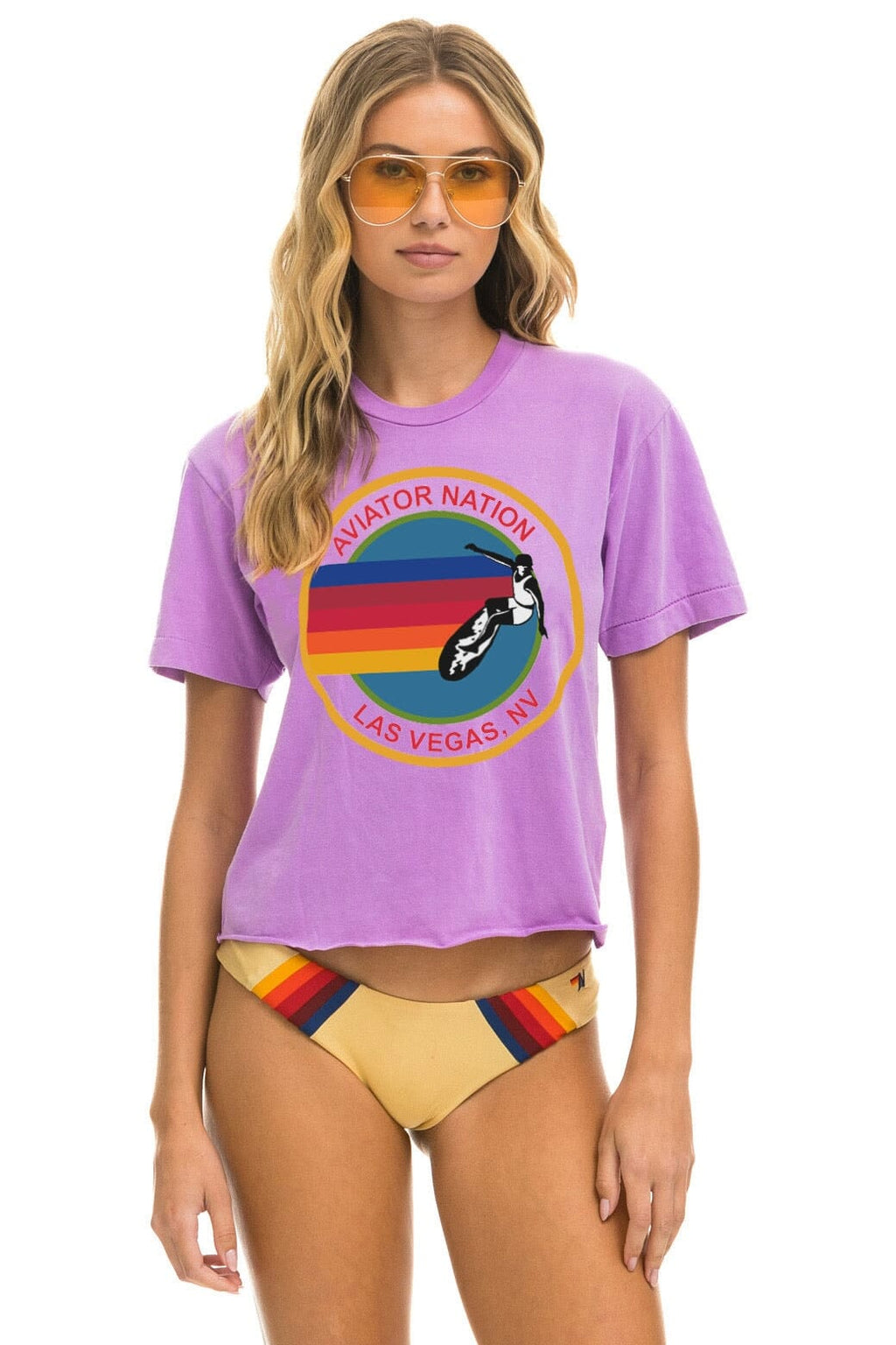 Classic AVIATOR NATION LAS VEGAS BOYFRIEND TEE - NEON PURPLE