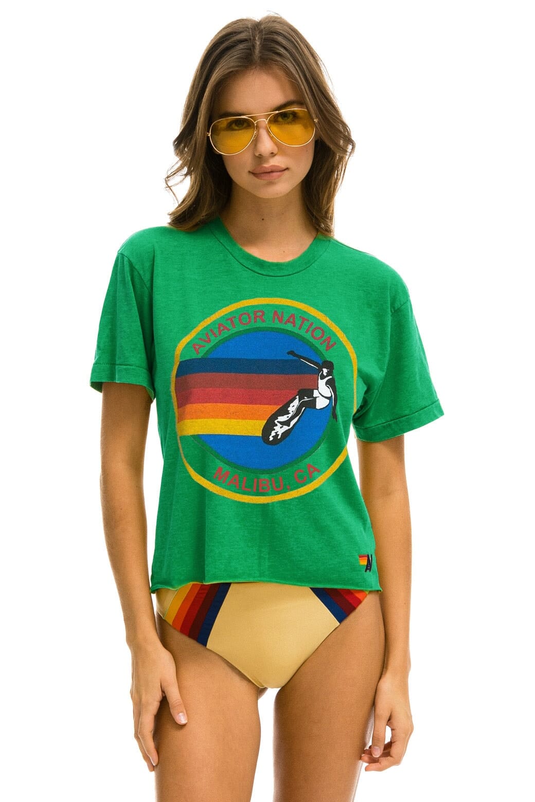 Classic AVIATOR NATION MALIBU BOYFRIEND TEE - KELLY GREEN