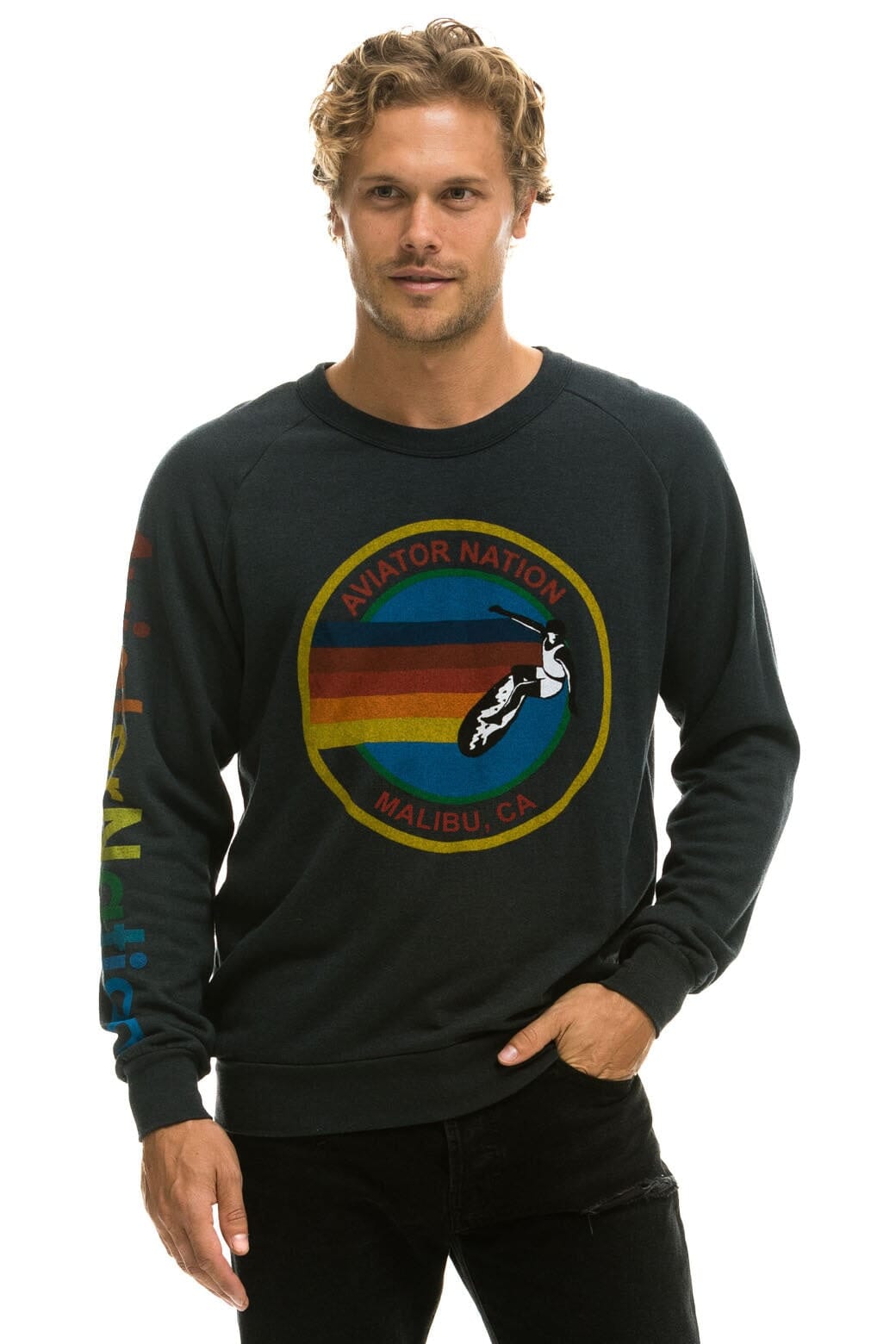 Classic AVIATOR NATION MALIBU CREW SWEATSHIRT - CHARCOAL